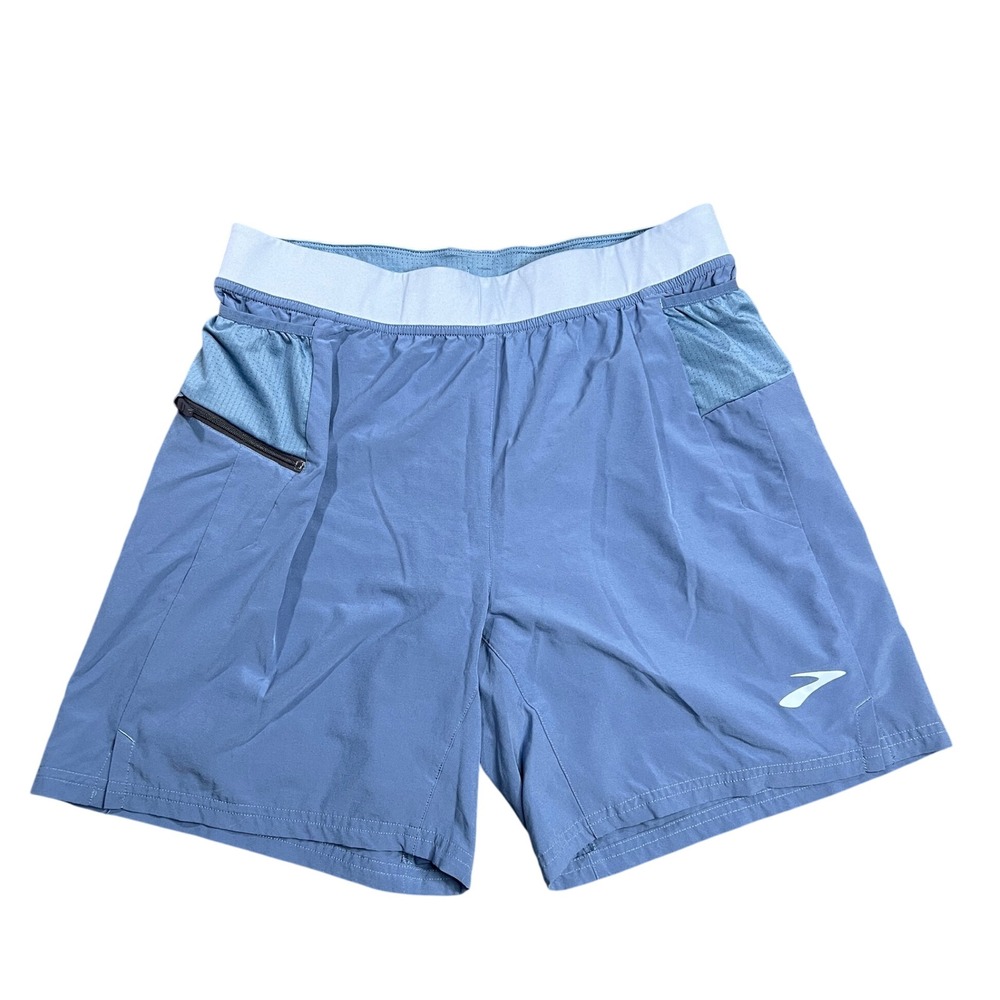 Brooks Men's Medium Sherpa 7" 2-in-1 Running Shorts Blue Athletic Training Gym